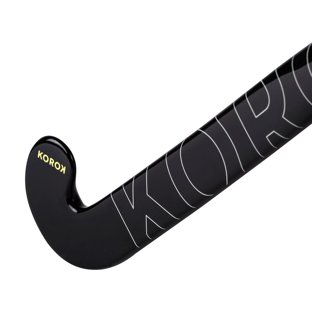 Stick de hockey sur gazon adulte débutant fibre de verre midbow FH100 noir blanc