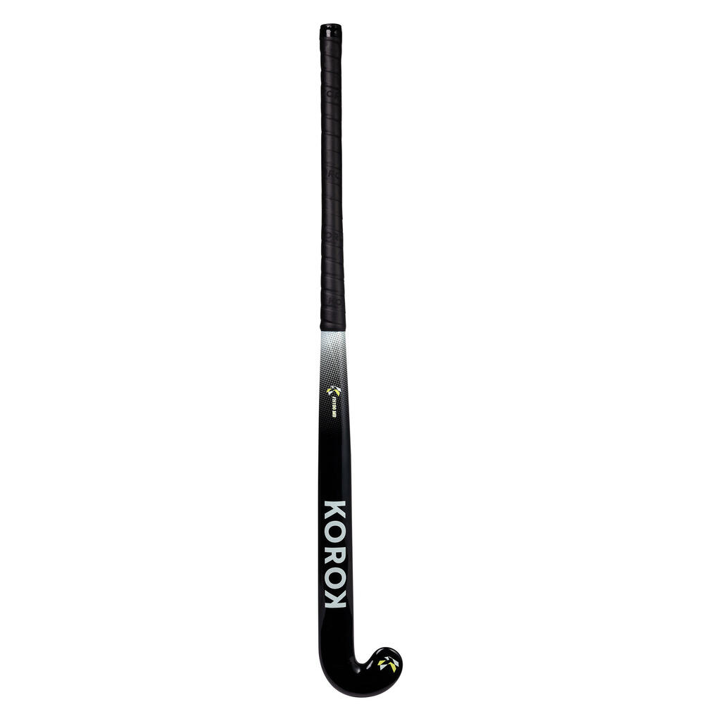 Stick de hockey sur gazon adulte débutant fibre de verre midbow FH100 noir blanc