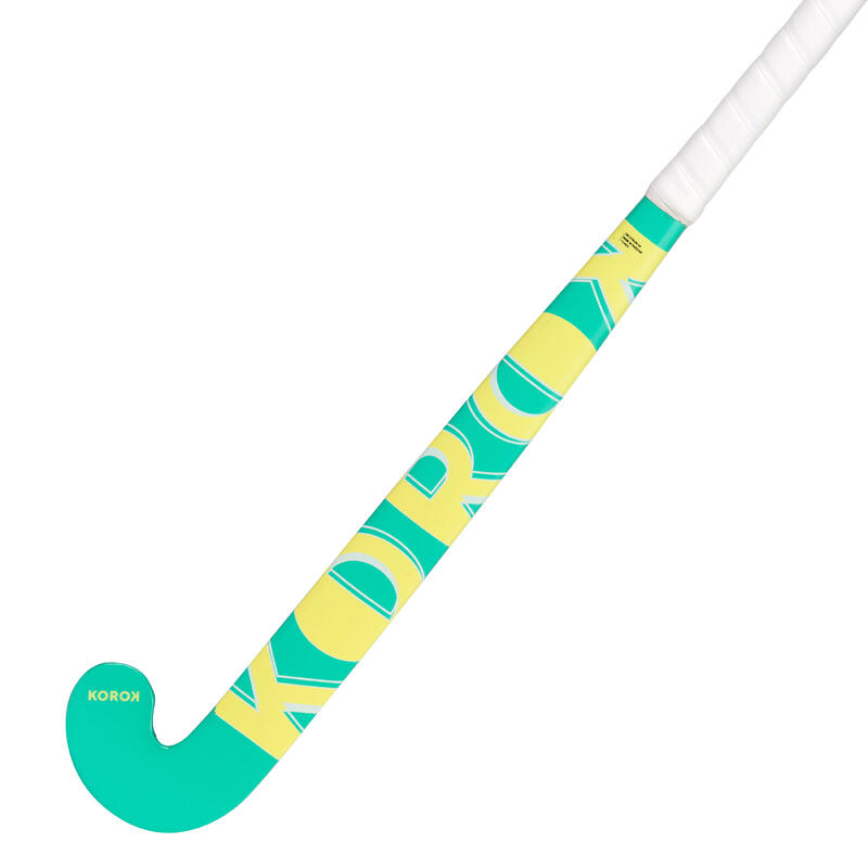 Hockeystick voor beginnende kinderen occassioneel spelen hout FH100 groen geel