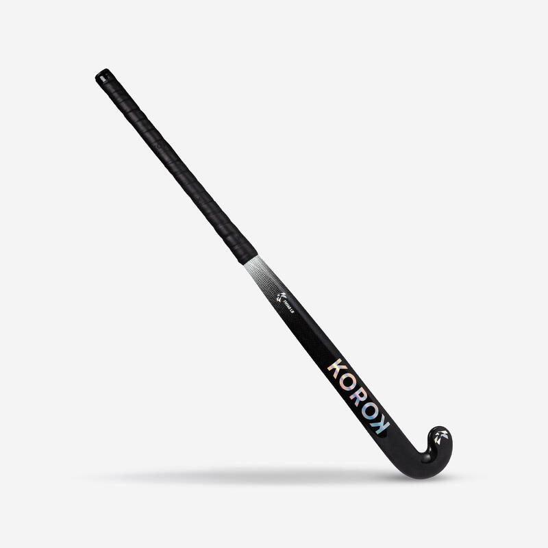 Adult Intermediate 60 Carbon Low Bow Field Hockey Stick FH560 Black/Khaki KOROK Decathlon