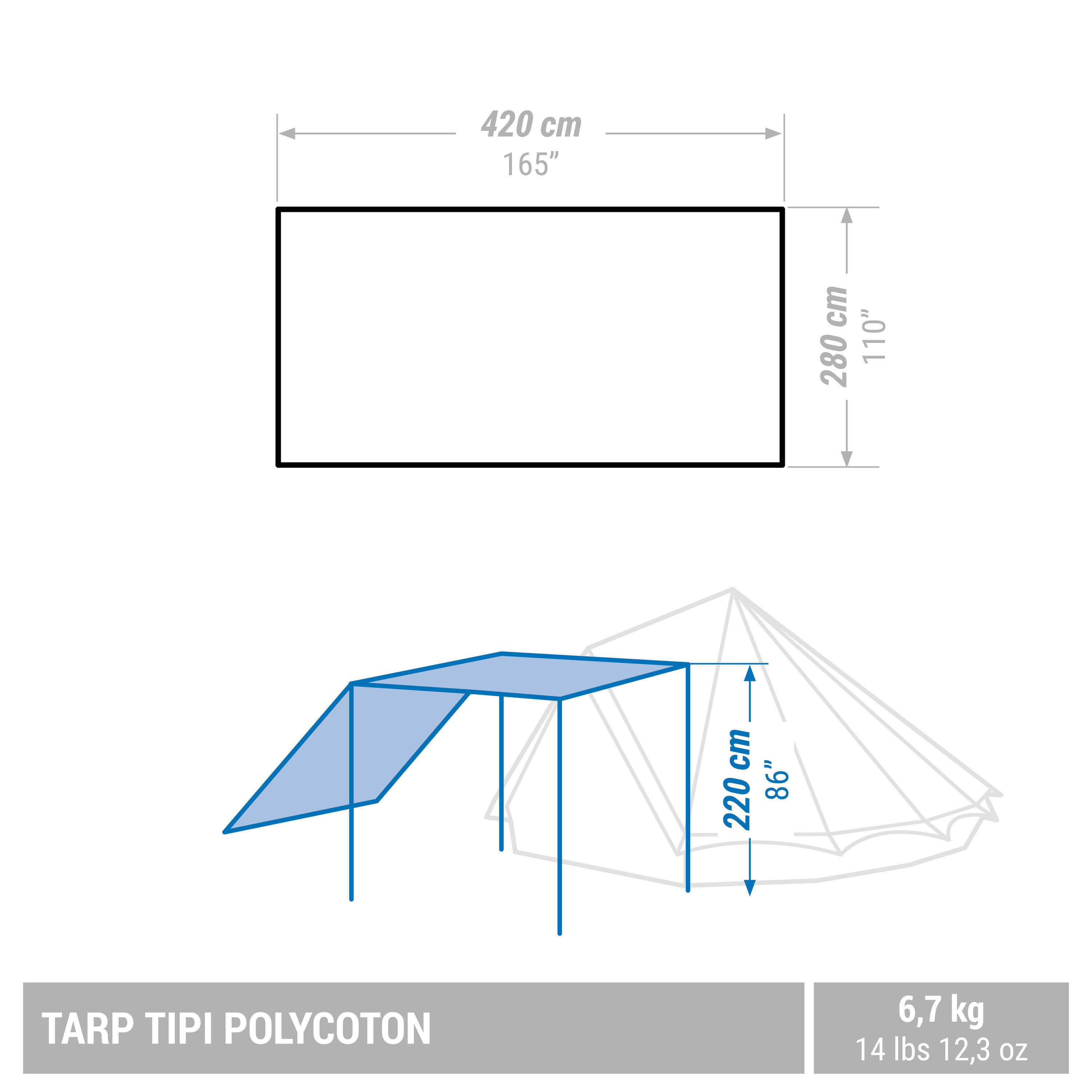 QUECHUA CAMPING TARP - POLYCOTTON TEPEE - 6 PERSON