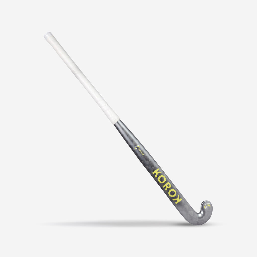 Hokejka FH995 na pozemný hokej pre skúsených hráčov Xlow bow 95 % karbónu sivo-žltá