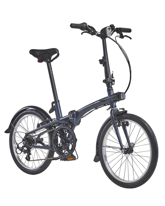 Blaues Klapprad mit Beleuchtung und Schutzblechen