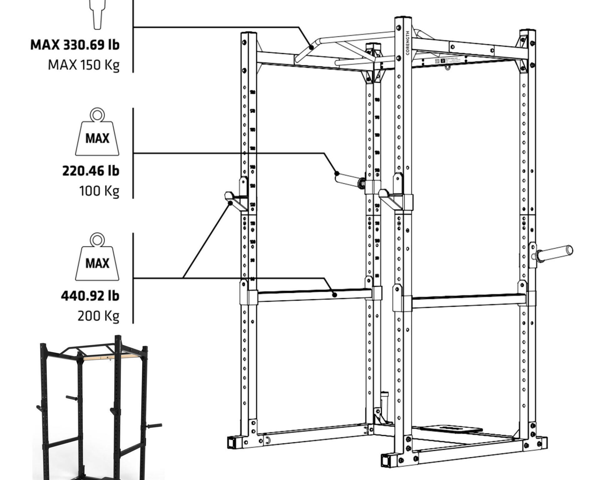 Power rack Cage 900 2023 Corength handleiding reparatie