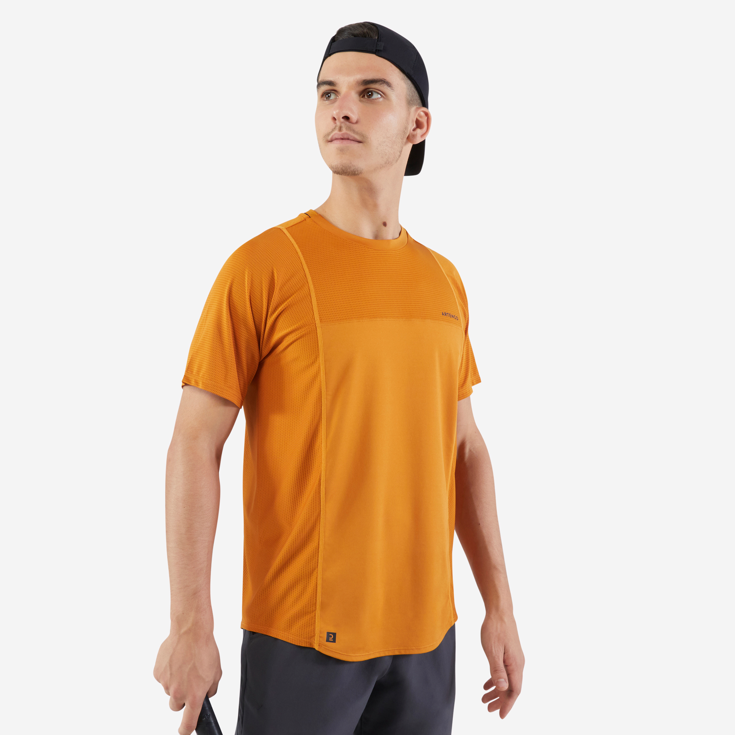 T-shirt tennis manches courtes homme - Artengo DRY ocre Gaël Monfils