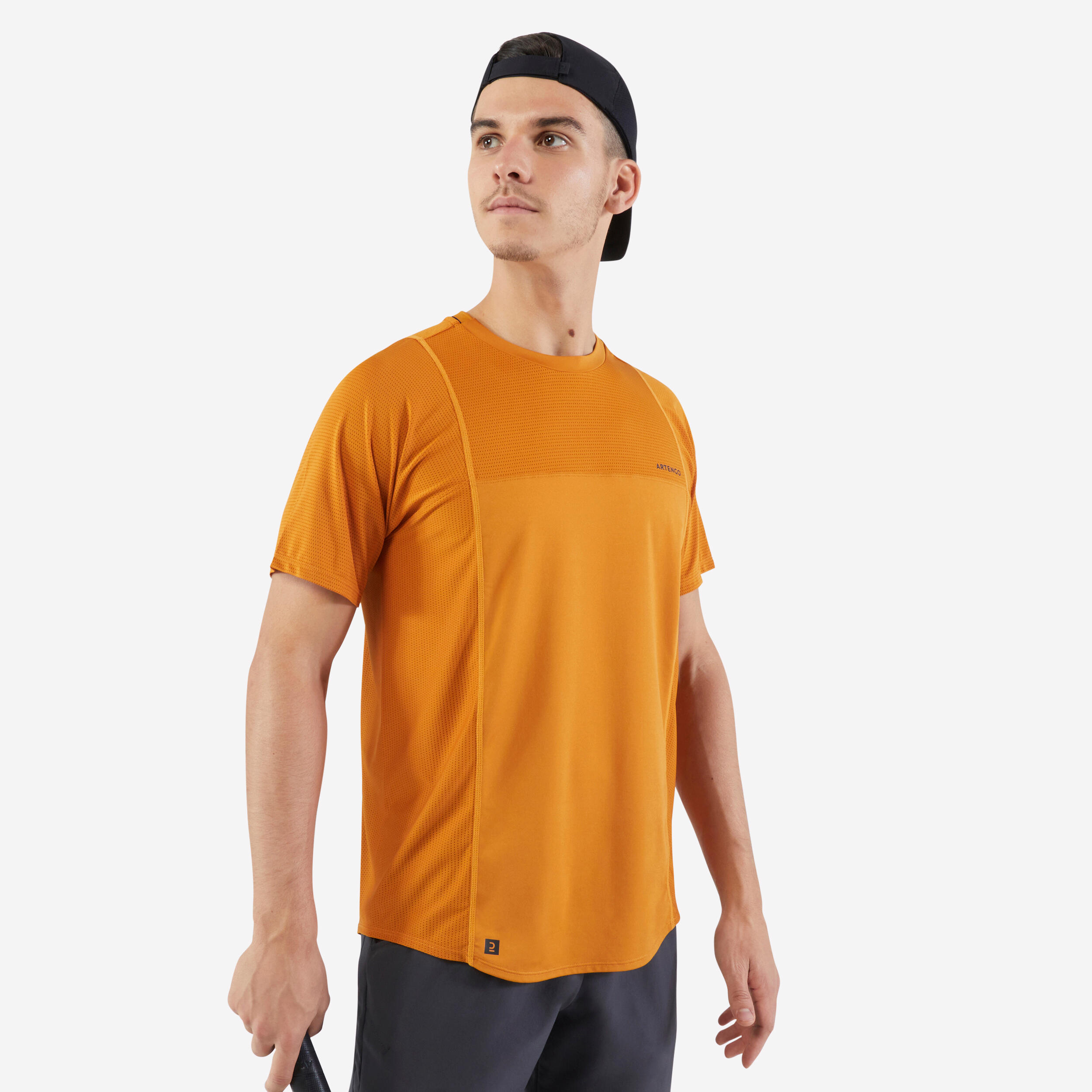 ARTENGO Men's Short-Sleeved Tennis T-Shirt Dry - Ochre Gaël Monfils