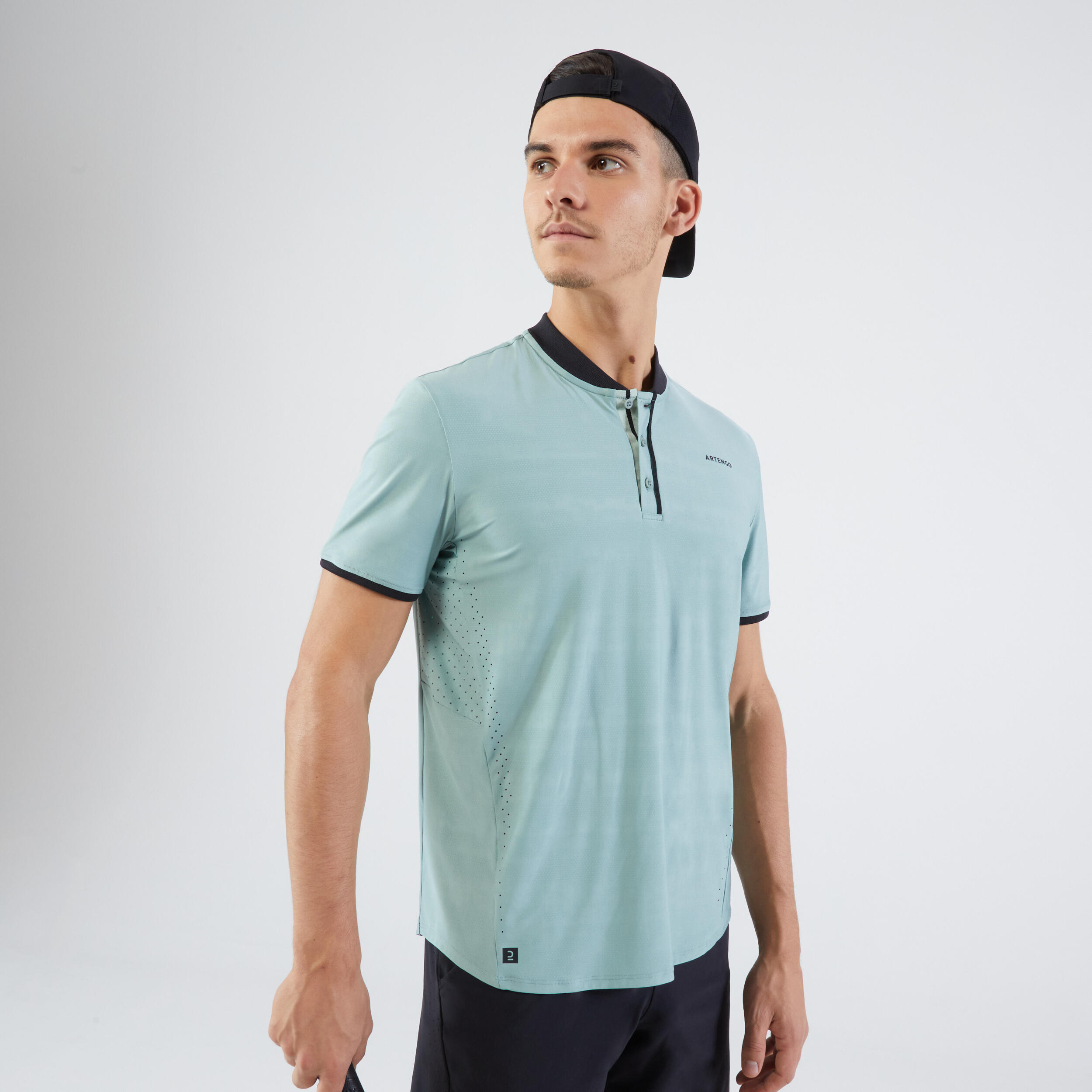 ARTENGO Men's Short-Sleeved Tennis T-Shirt DRY+ - Greyish Green