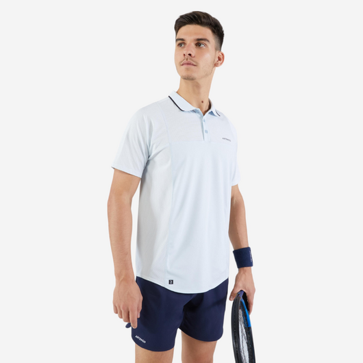 Polo tennis manches courtes Homme - Artengo DRY Gris Clair Noir