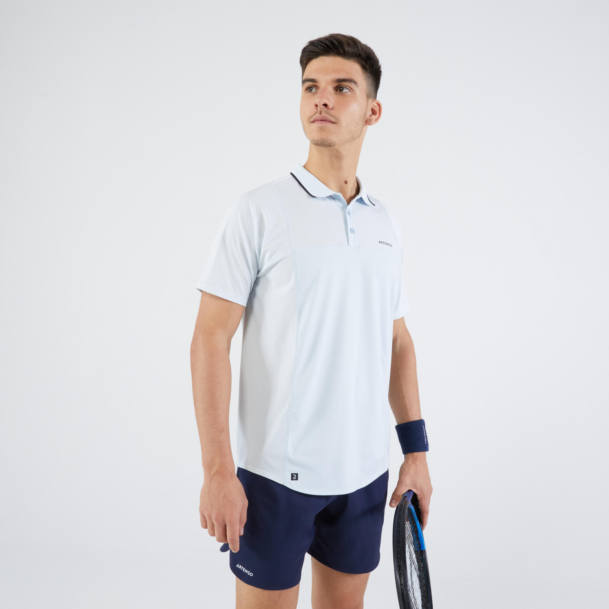 Men's Short-Sleeved Tennis Polo Dry - Light Grey/Black 1/5