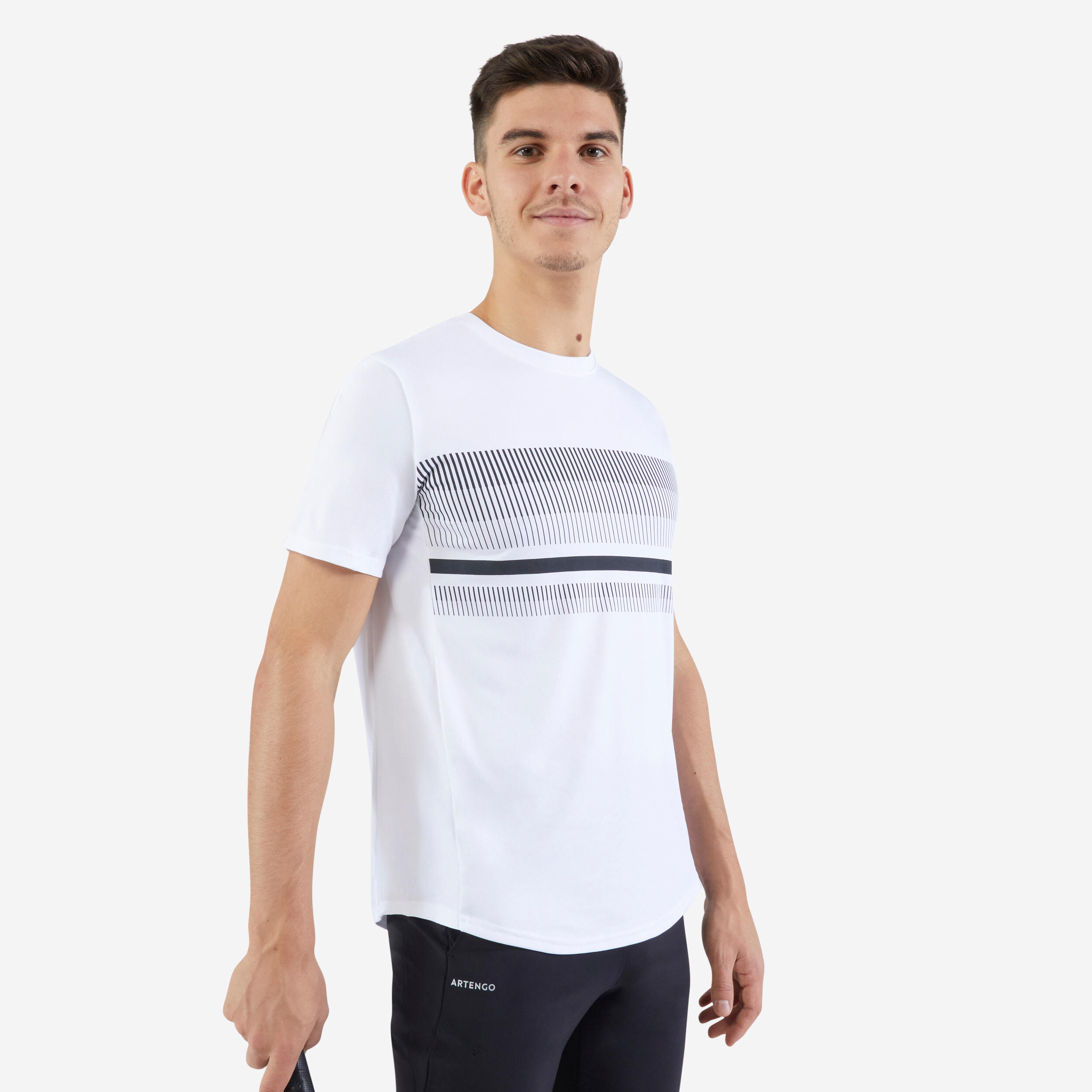 ARTENGO T-Shirt De Tennis Manches Courtes Homme - Essential Blanc