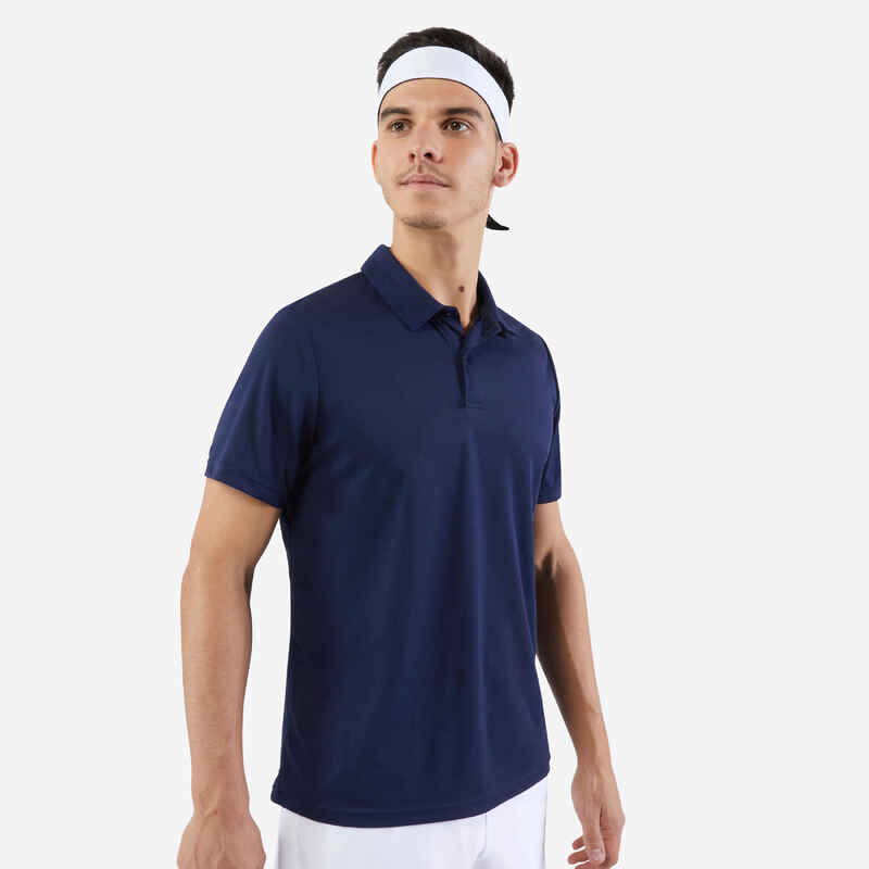 חולצת פולו קצרה לטניס, דגם Essential לגברים - כחול כהה