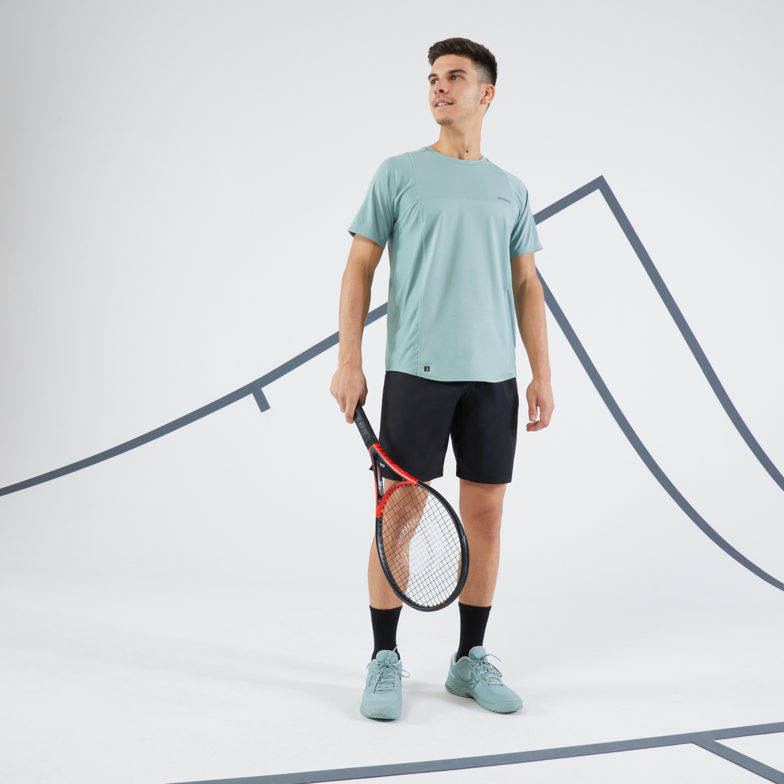 T-shirt tennis manches courtes homme - Artengo DRY vert de gris Gaël  Monfils pour les clubs et collectivités