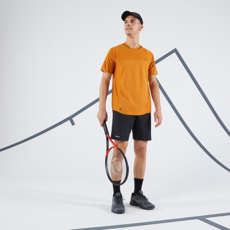 Camiseta de tenis manga corta hombre - ARTENGO DRY VN Ocre Negro