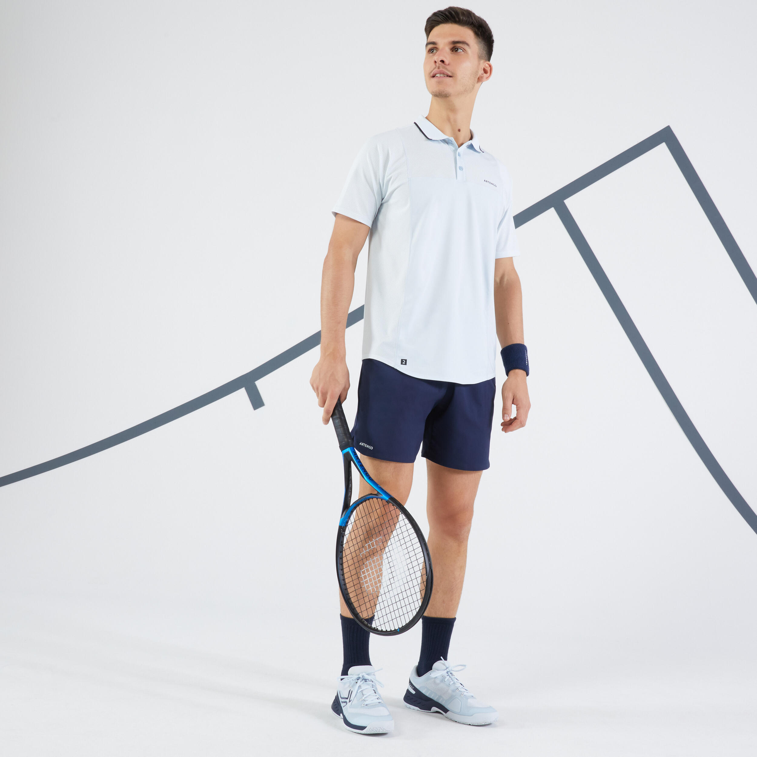 Men's Short-Sleeved Tennis Polo Dry - Light Grey/Black 3/6