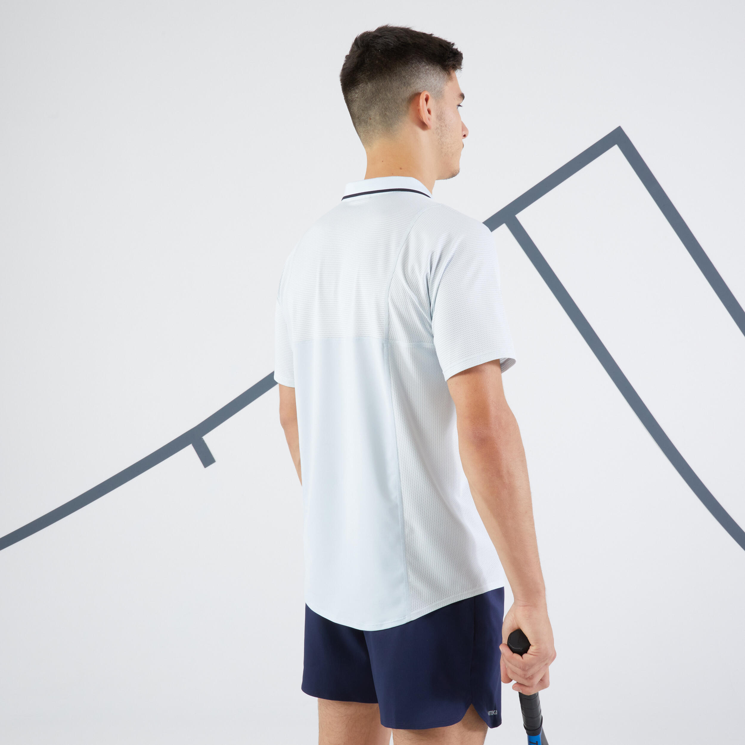 Men's Short-Sleeved Tennis Polo Dry - Light Grey/Black 5/6