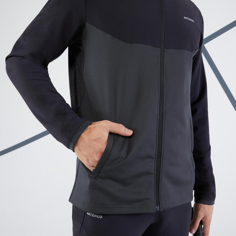 男款網球外套TJA 500 - 黑灰配色
