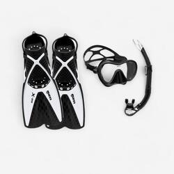 Kit de snorkeling Palmes masque et tuba - Kit tropical noir et blanc