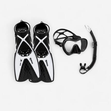 Kit de snorkeling Palmes masque et tuba - Kit tropical noir et blanc