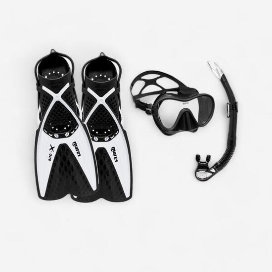 Kit de snorkeling Palmes masque et tuba - Kit tropical noir et blanc