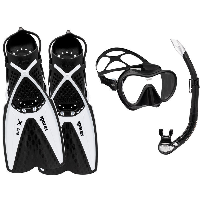 Kit Snorkel Aletas + Máscara + Tubo Kit Tropical Negro Blanco
