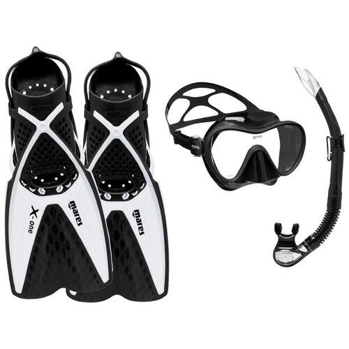 Kit de snorkeling Palmes masque et tuba - Kit tropical noir et blanc