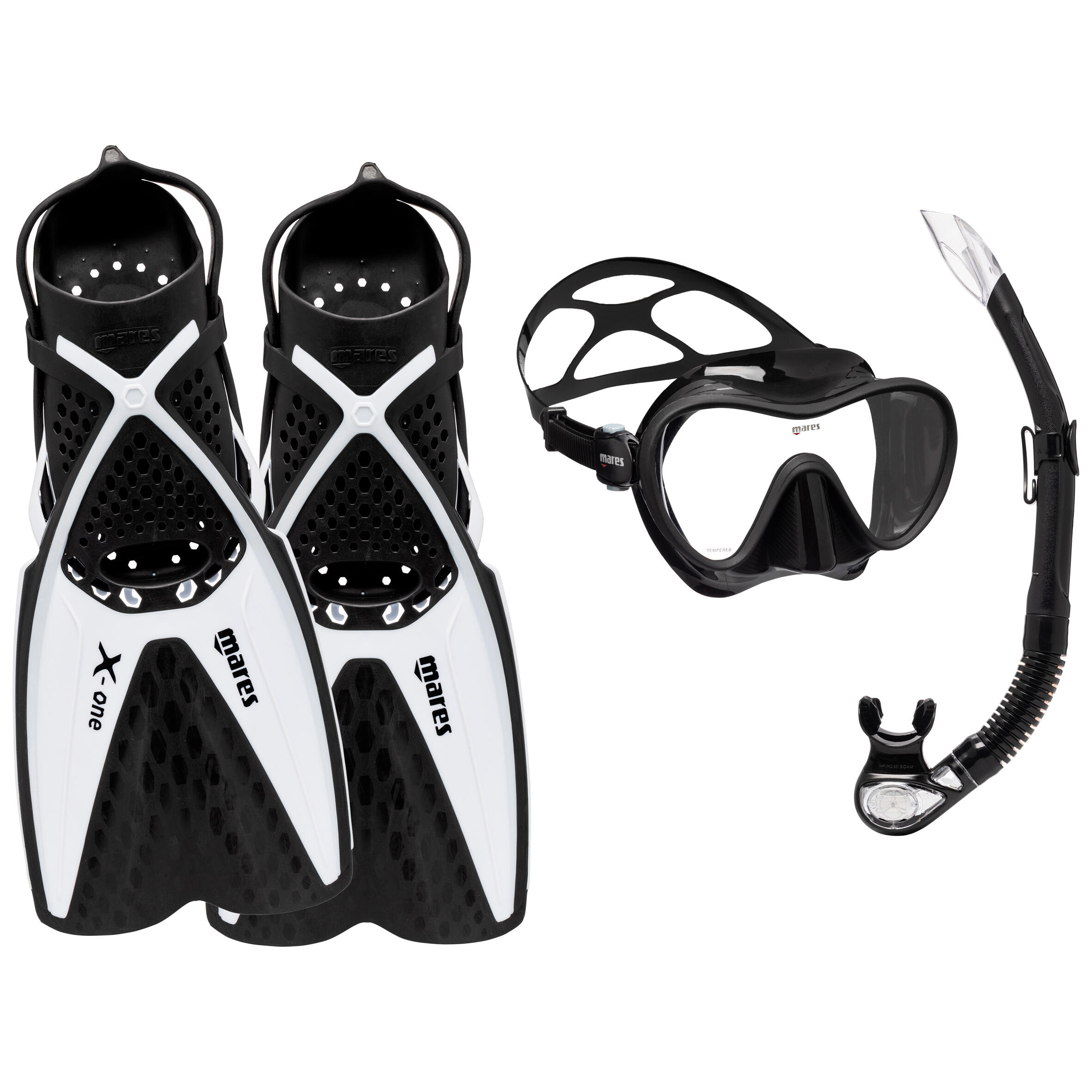 Decathlon | Kit snorkeling pinne maschere boccaglio TROPICAL nero-bianco |  Mares