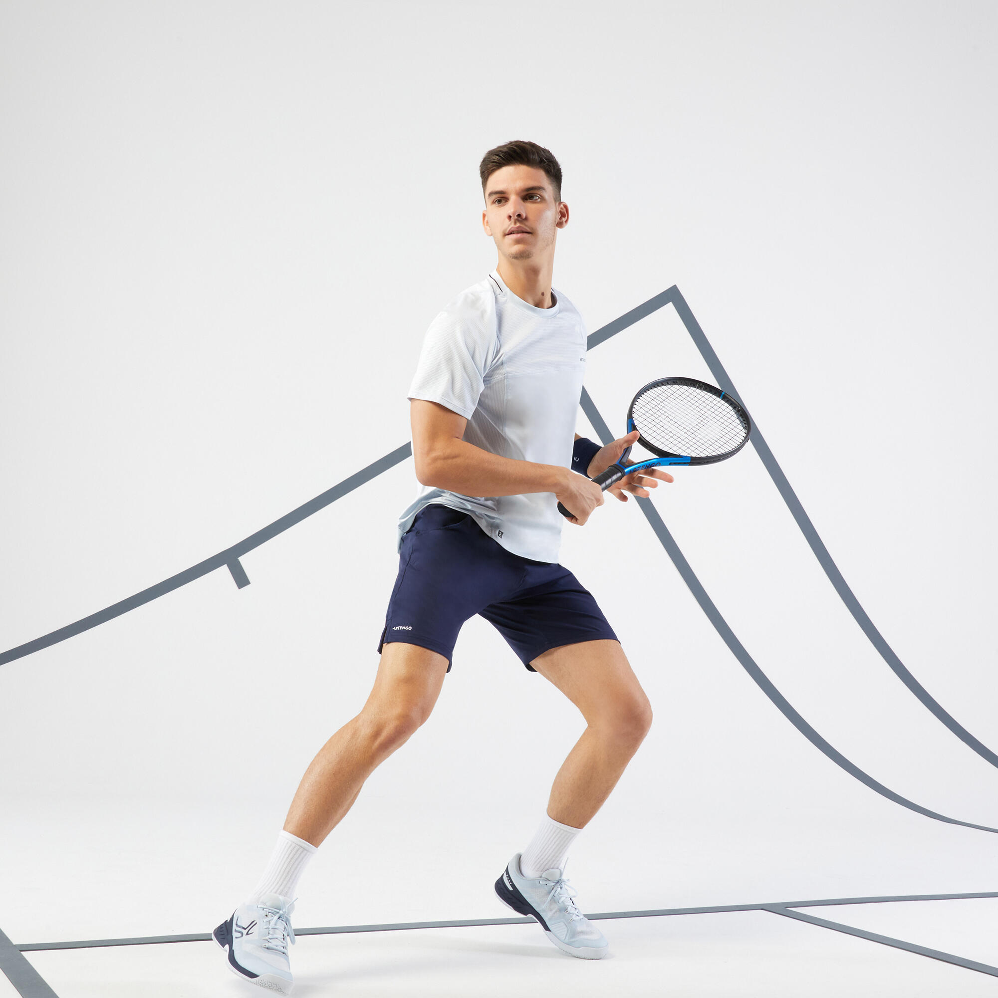 Tennisshirt met korte mouwen voor heren DRY RN lichtgrijs zwart 23/26
