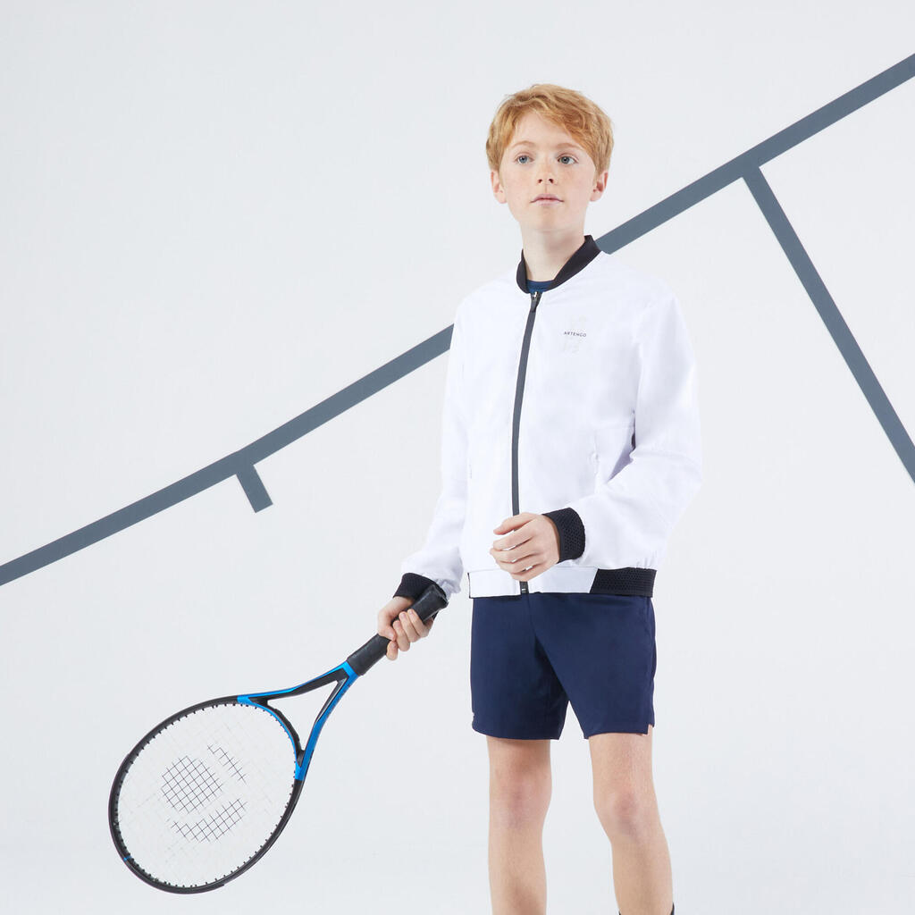 Jakna za tenis za dječake rastezljiva i lagana Ergols bijela