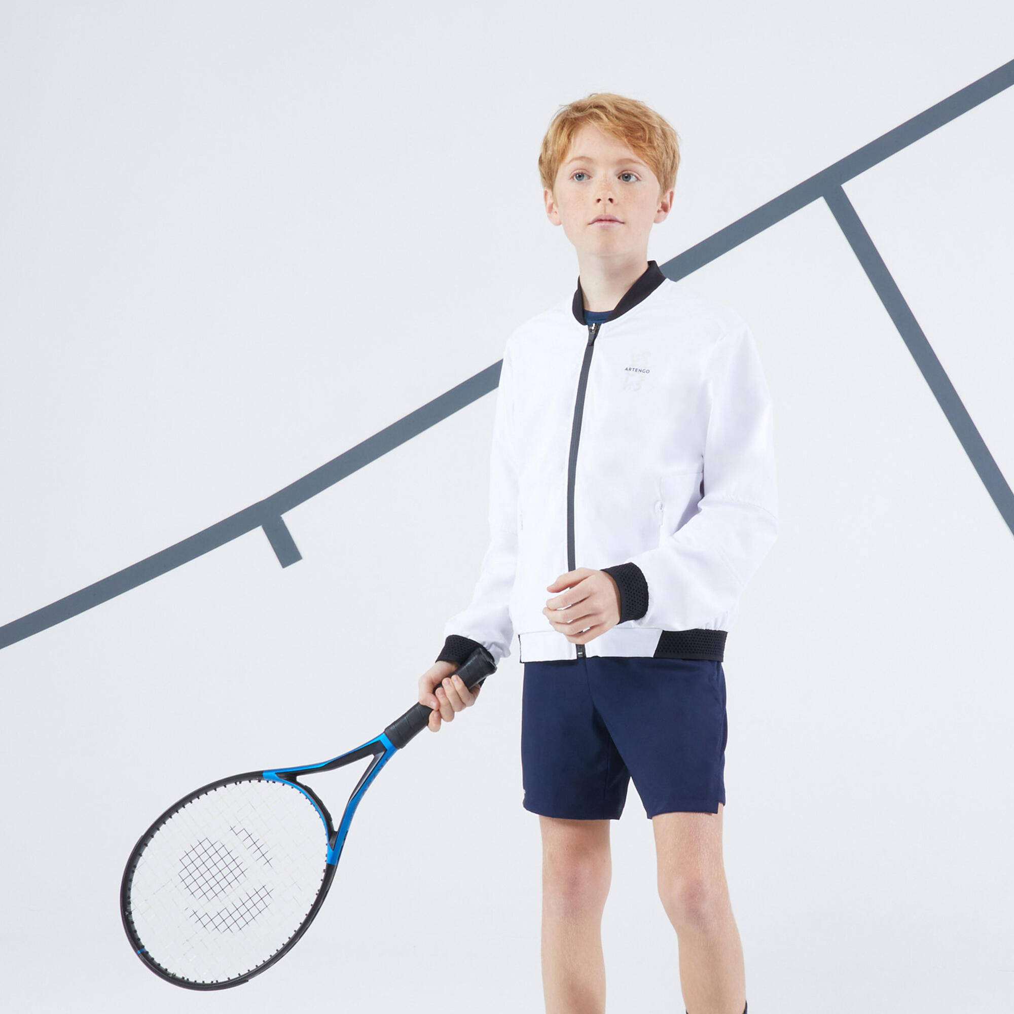 Boy's lightweight stretch tennis jacket - ERGOLS - white