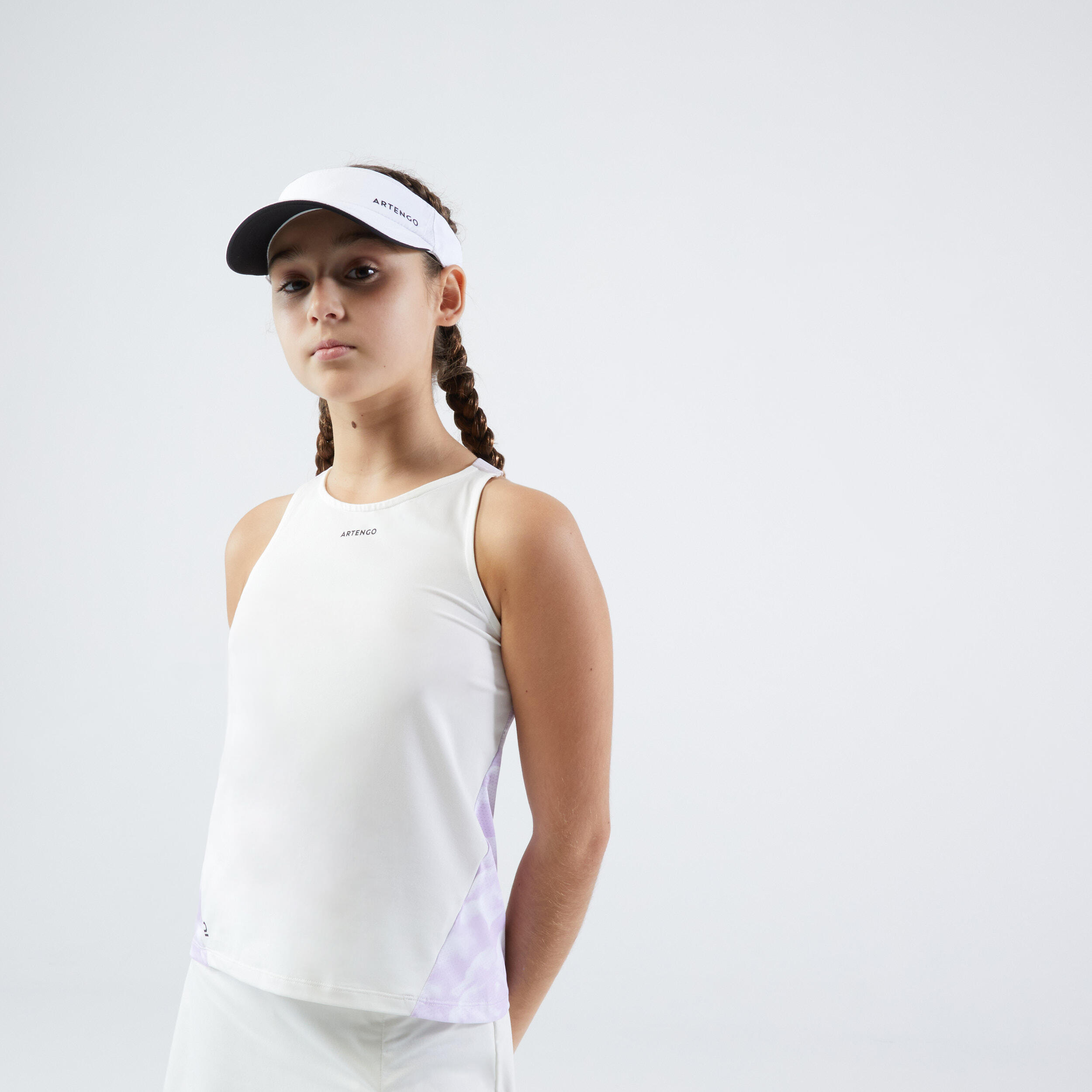 ARTENGO Girls' Tennis Tank Top Dry - Off-White/Mauve