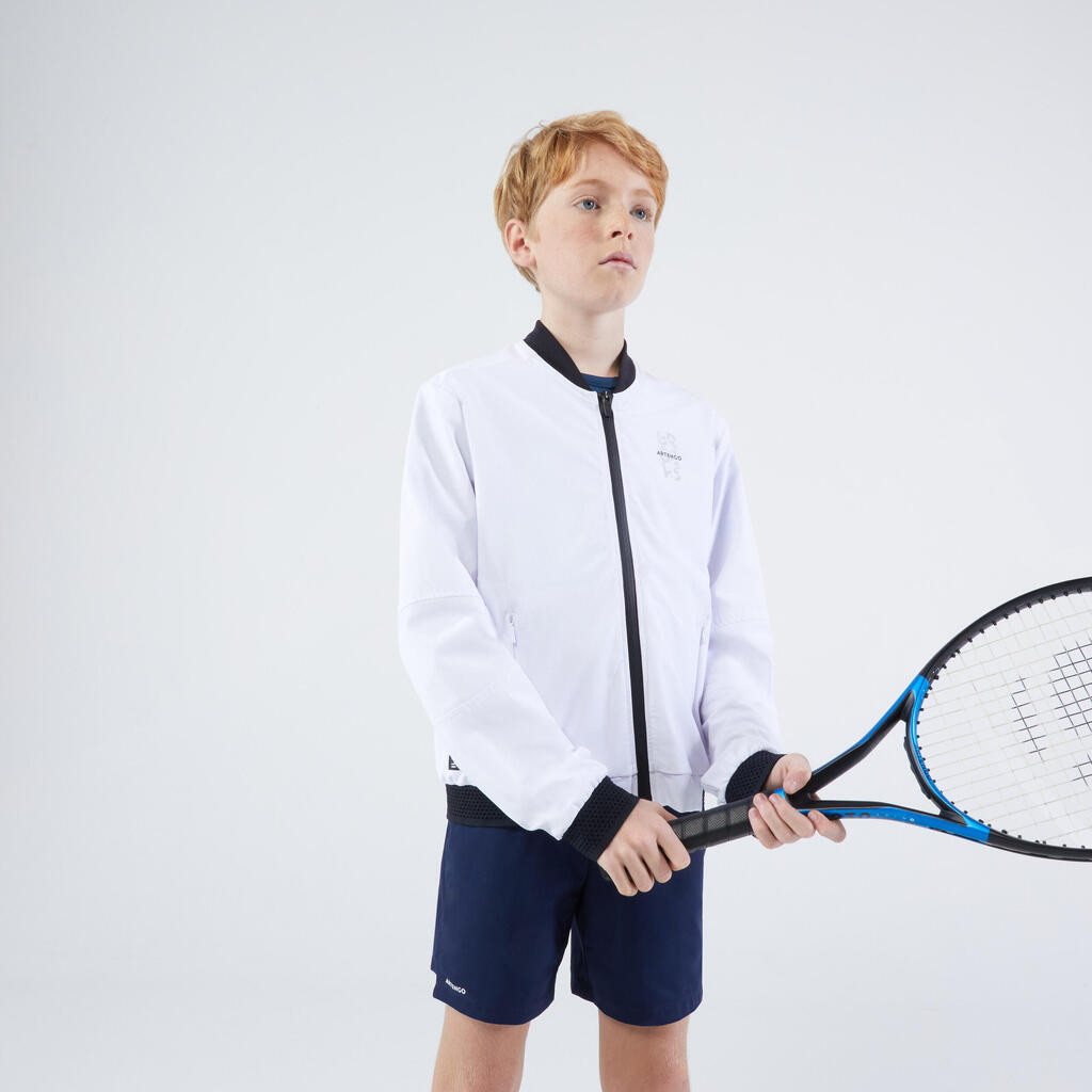 Chlapčenská ľahká pružná tenisová bunda TJK Ergols biela