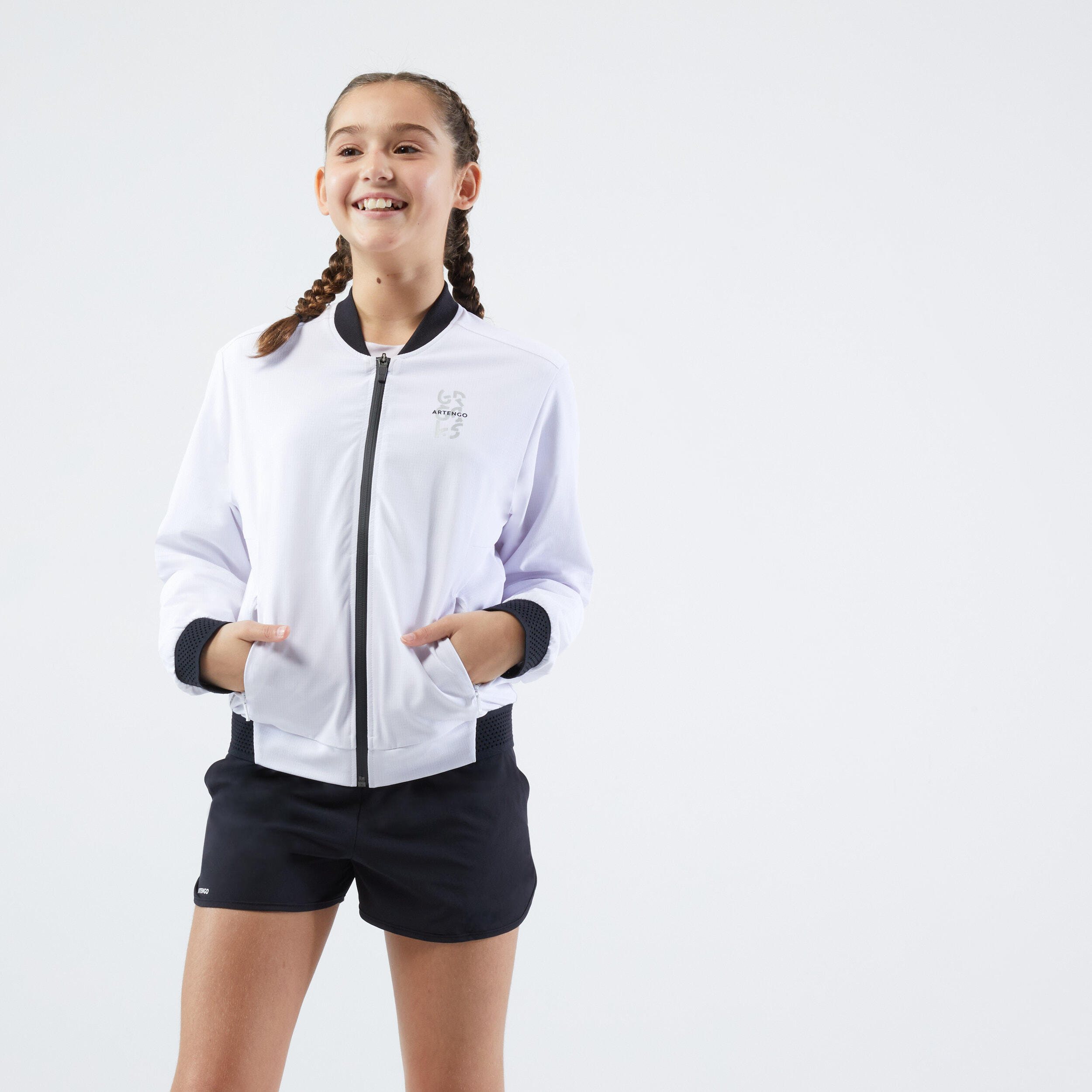 Boys' Stretchy Lightweight Tennis Jacket Ergols - White 3/9