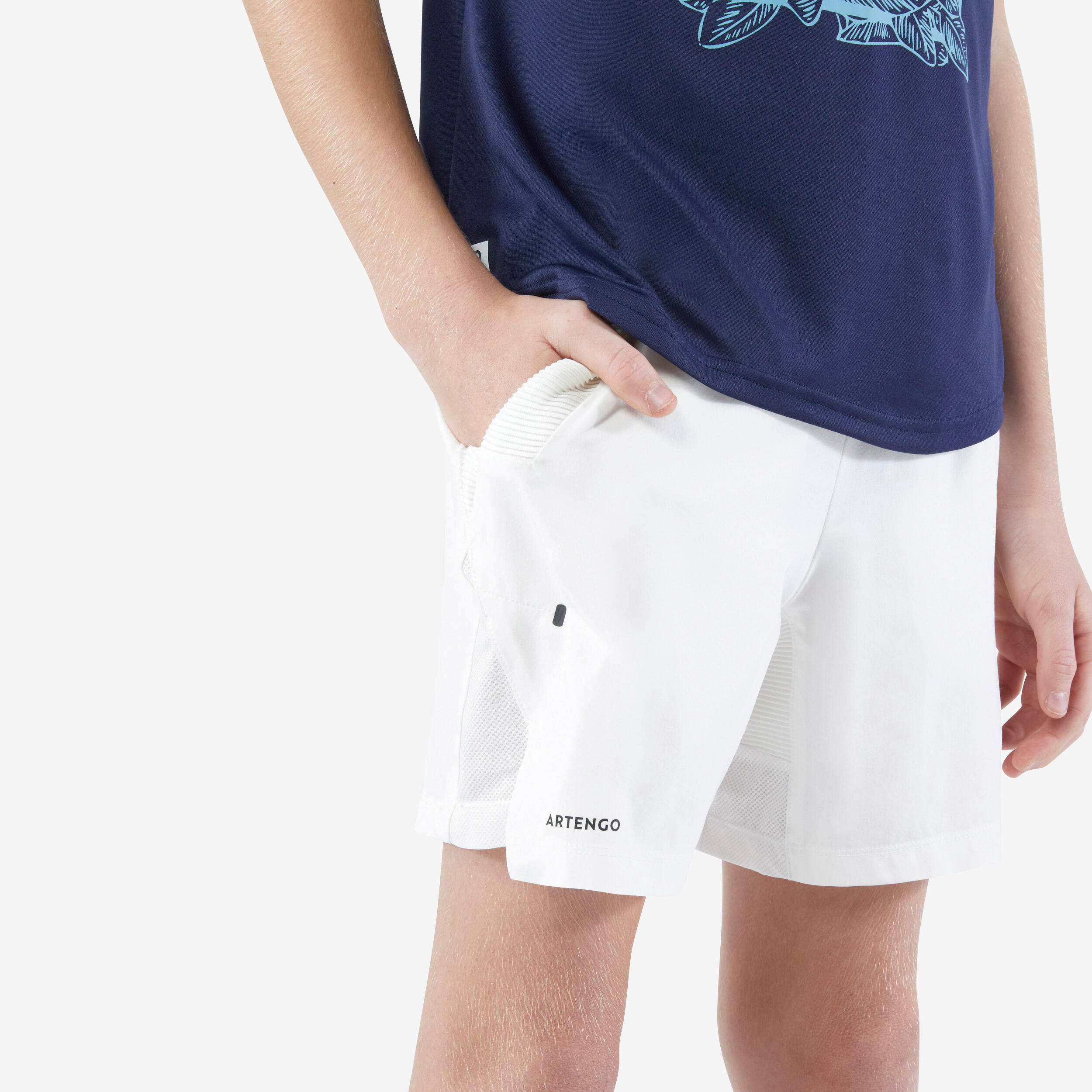 short de tennis garçon - dry - blanc cassé - artengo