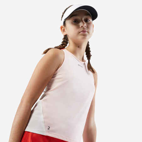 Camiseta manga sisa - Dry - de tenis niña Coral Blanco roto
