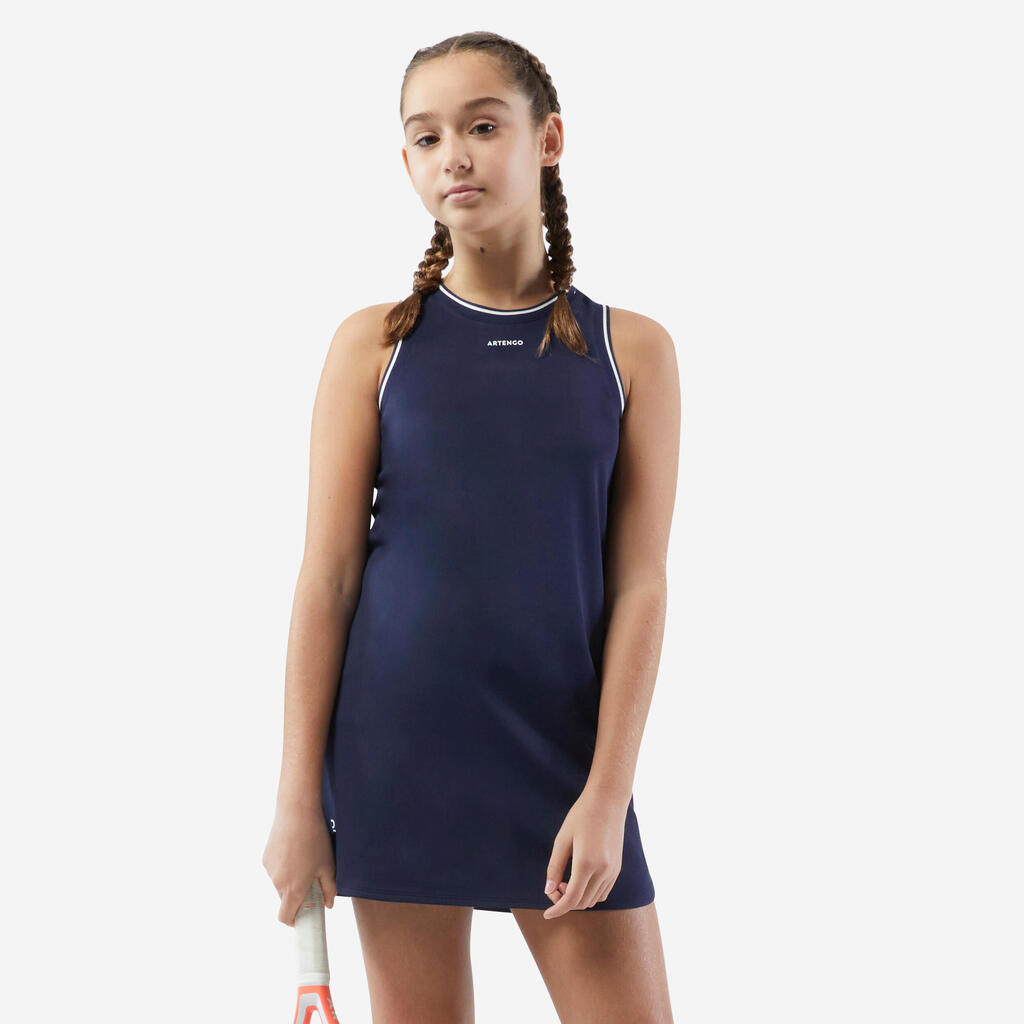 Mergaičių teniso suknelė „TDR 500“, tiesaus kirpimo, tamsiai mėlyna, balta