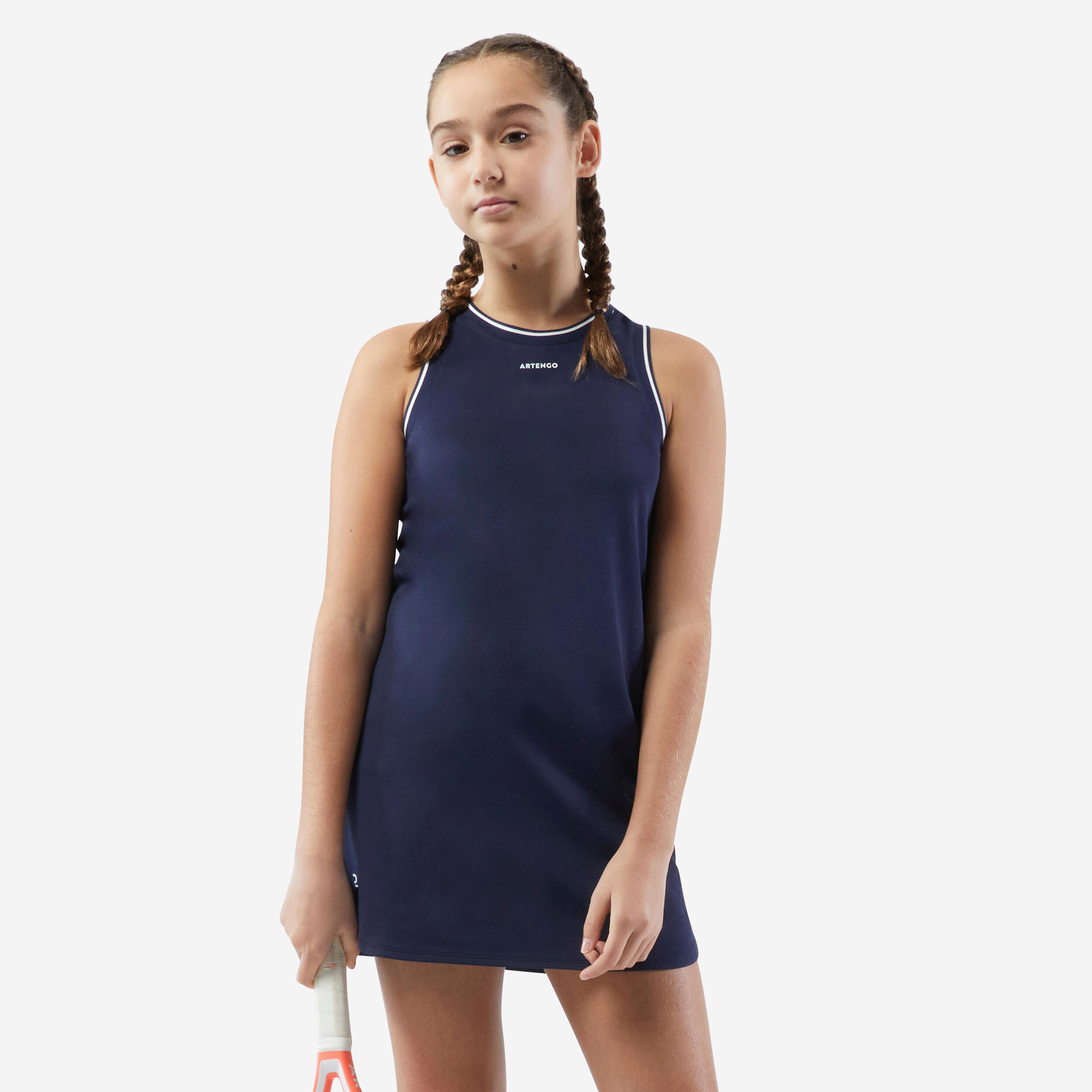 ARTENGO Girls' Straight-Cut Tennis Dress TDR 500 - Navy/White