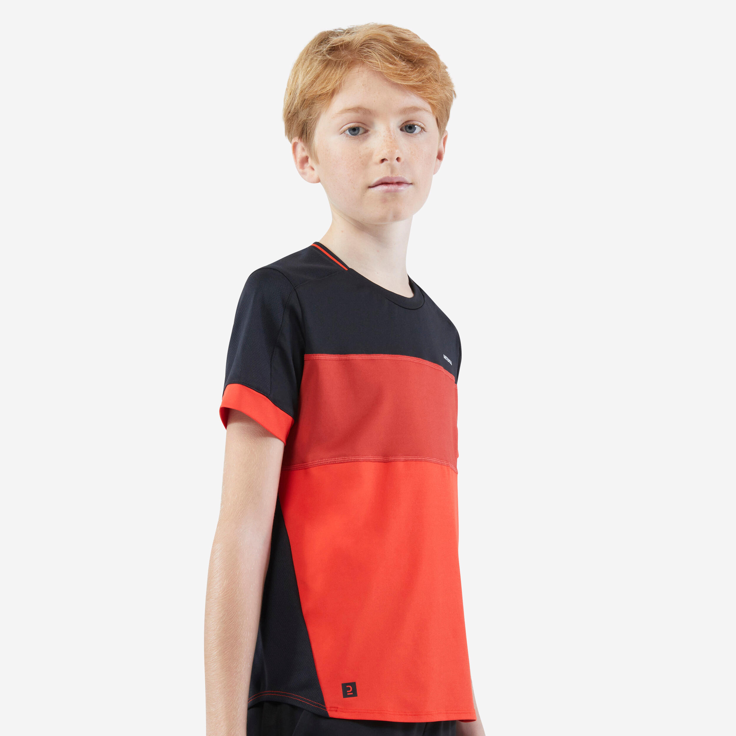 Boys' Tennis T-Shirt TTS Dry - Black/Red 1/4