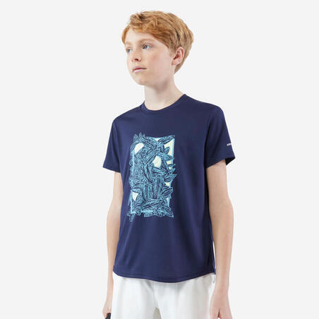 T-shirt för tennis - Essential - junior marinblå/gul 