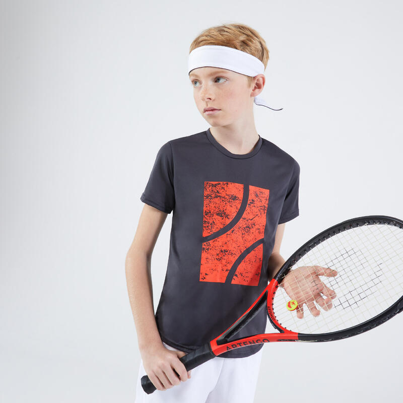 T-shirt tennis garcon - TTS 100 gris