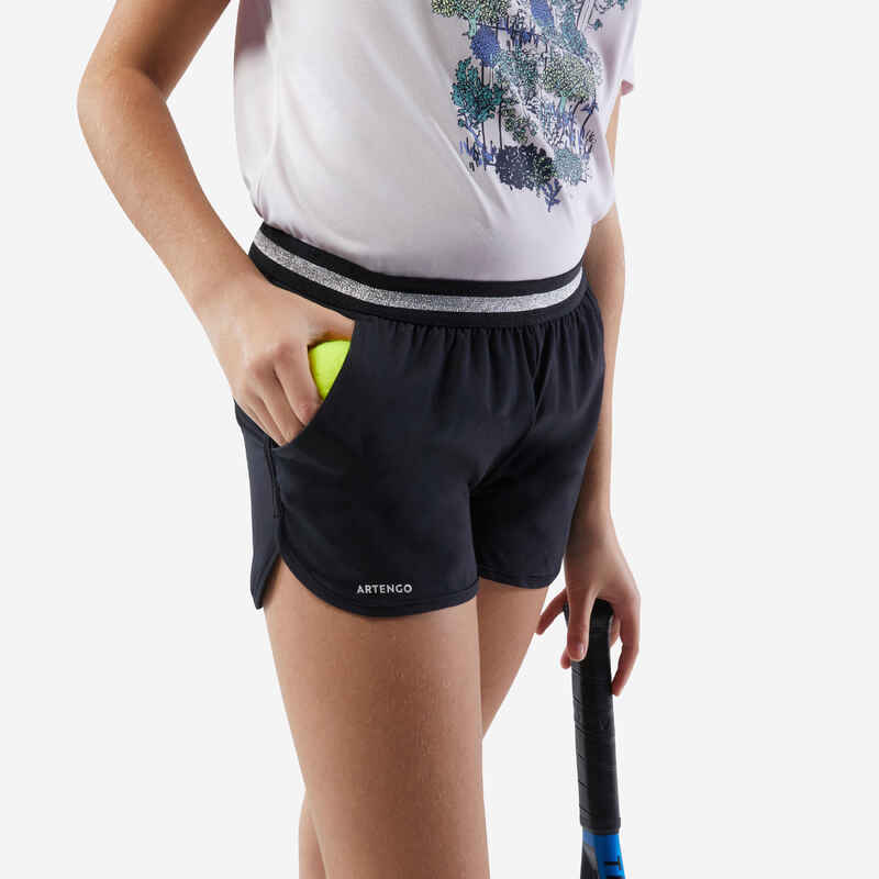Tennis-Shorts Mädchen TSH500 schwarz