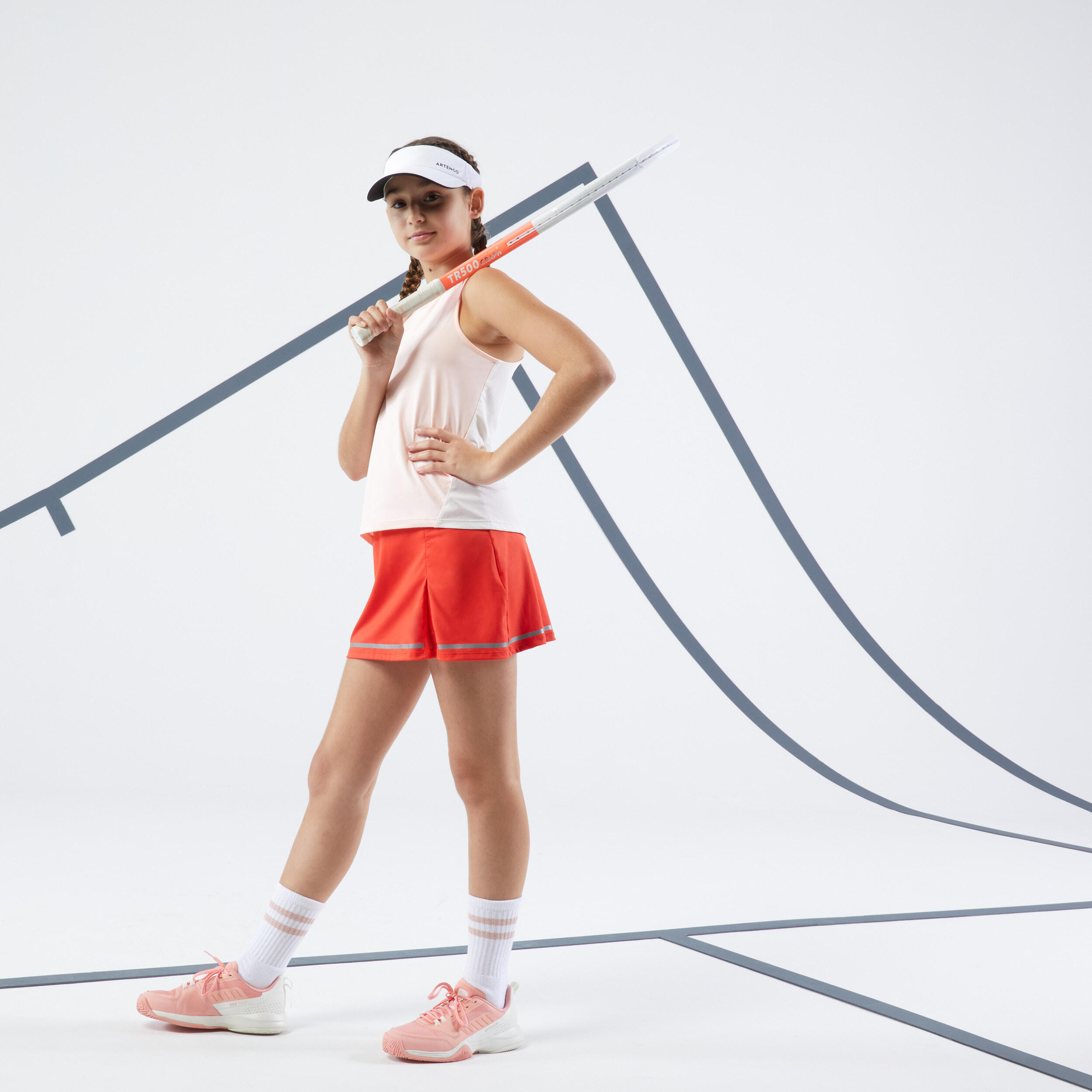 Girls' Tennis Tank Top Dry - Coral/Off-White 2/4