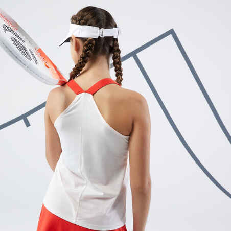 Mergaičių teniso berankoviai marškinėliai „Top Dry“, koralų ir baltos spalvos
