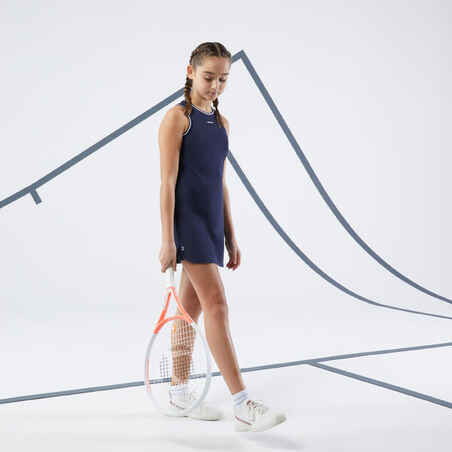 Girls' Straight-Cut Tennis Dress TDR 500 - Navy/White