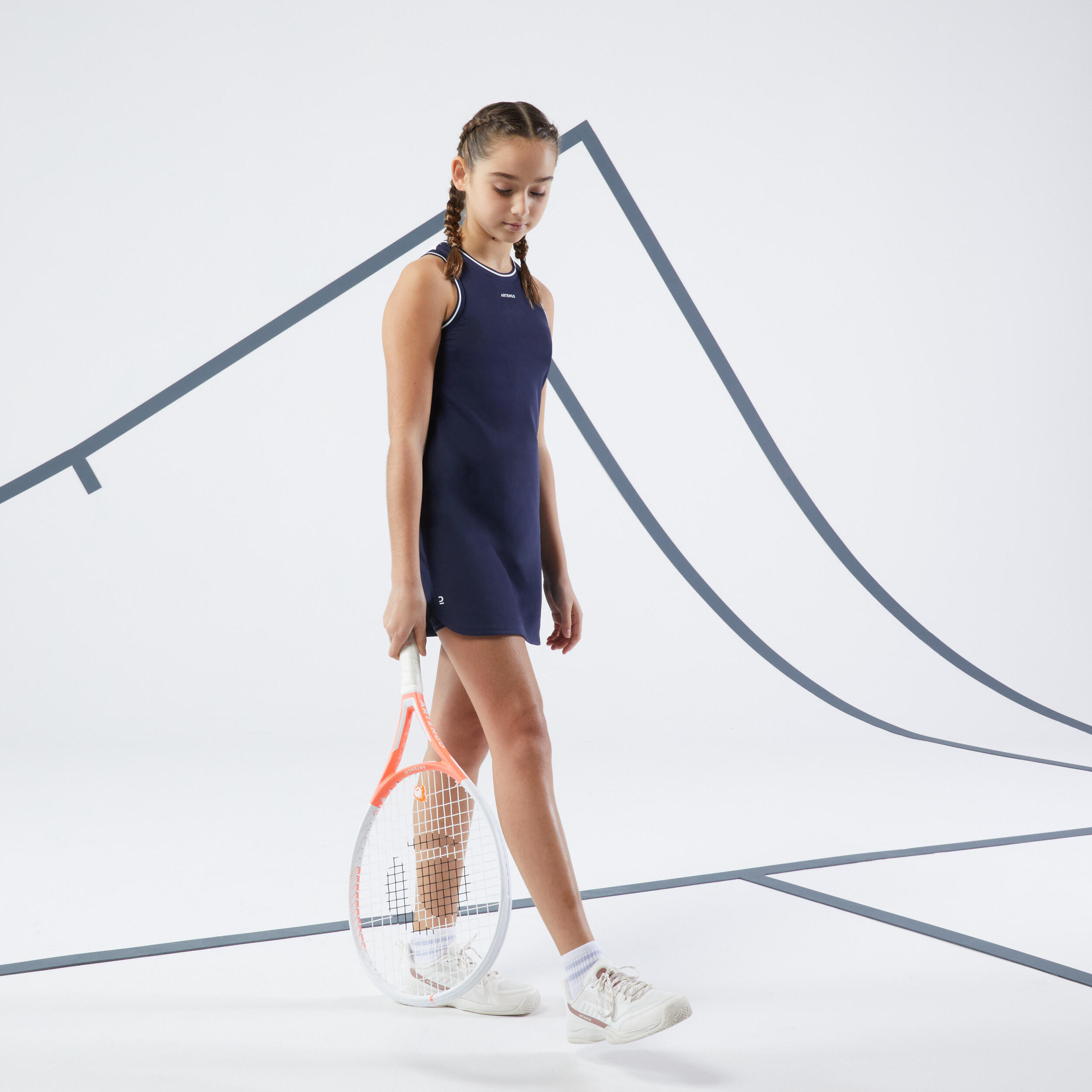 Girls' Straight-Cut Tennis Dress TDR 500 - Navy/White 2/7