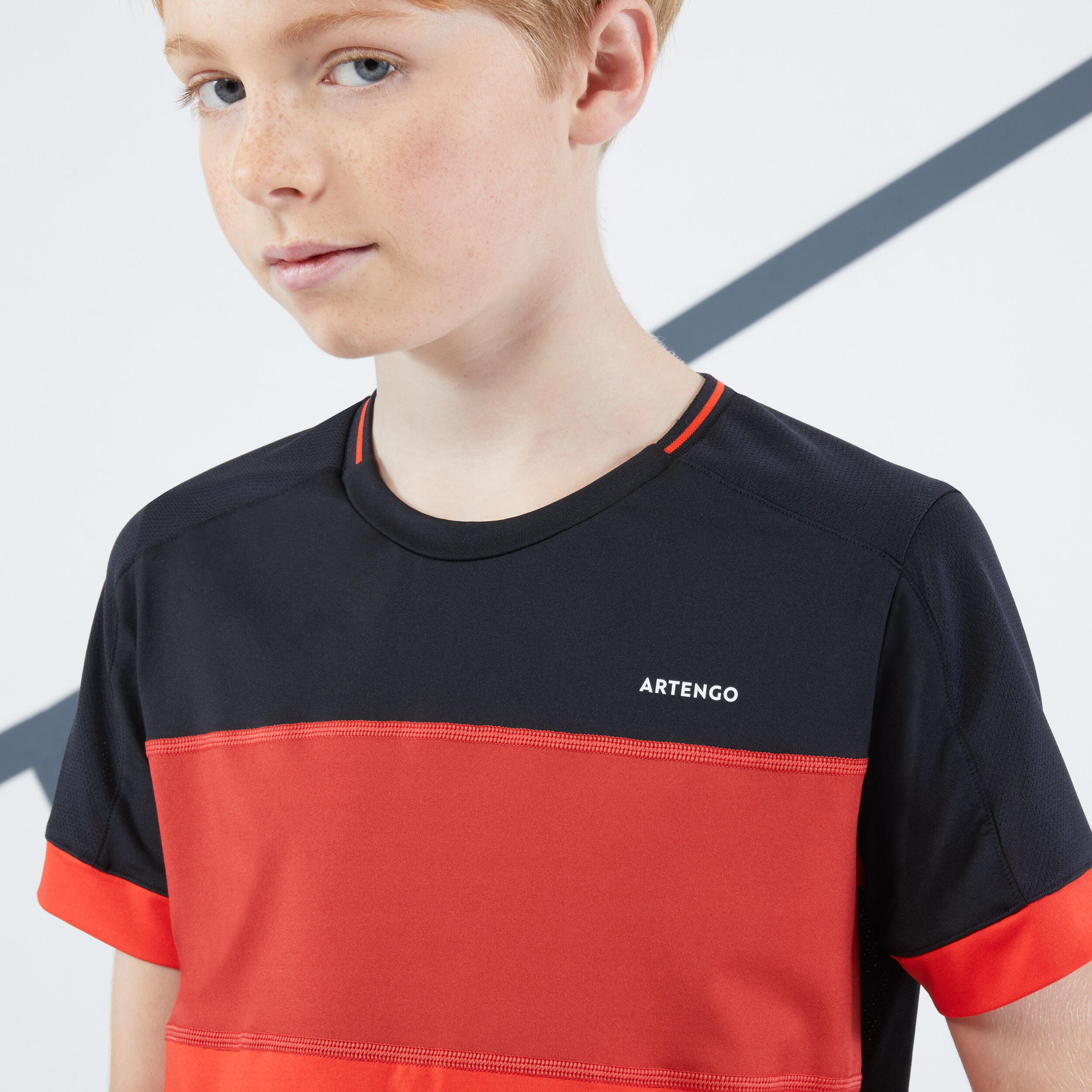 Boys' Tennis T-Shirt TTS Dry - Black/Red 3/4