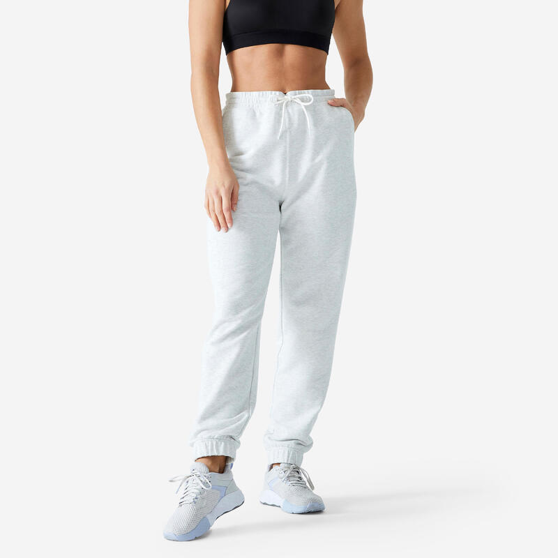 Pantalon Regular Fitness Femme - 500 Essentials blanc chiné