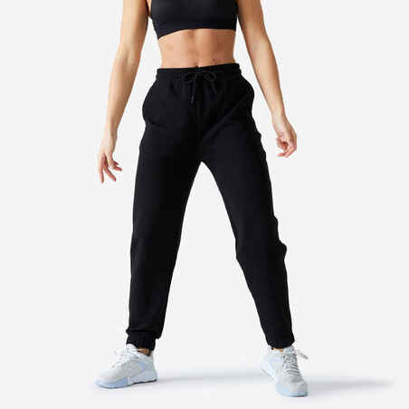 Pantalón deportivo de fitness de corte recto negro para mujer 500