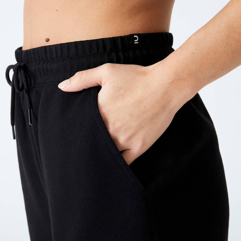 Pantalón jogger de fitness slim con bolsillos para Mujer Domyos 500 negro