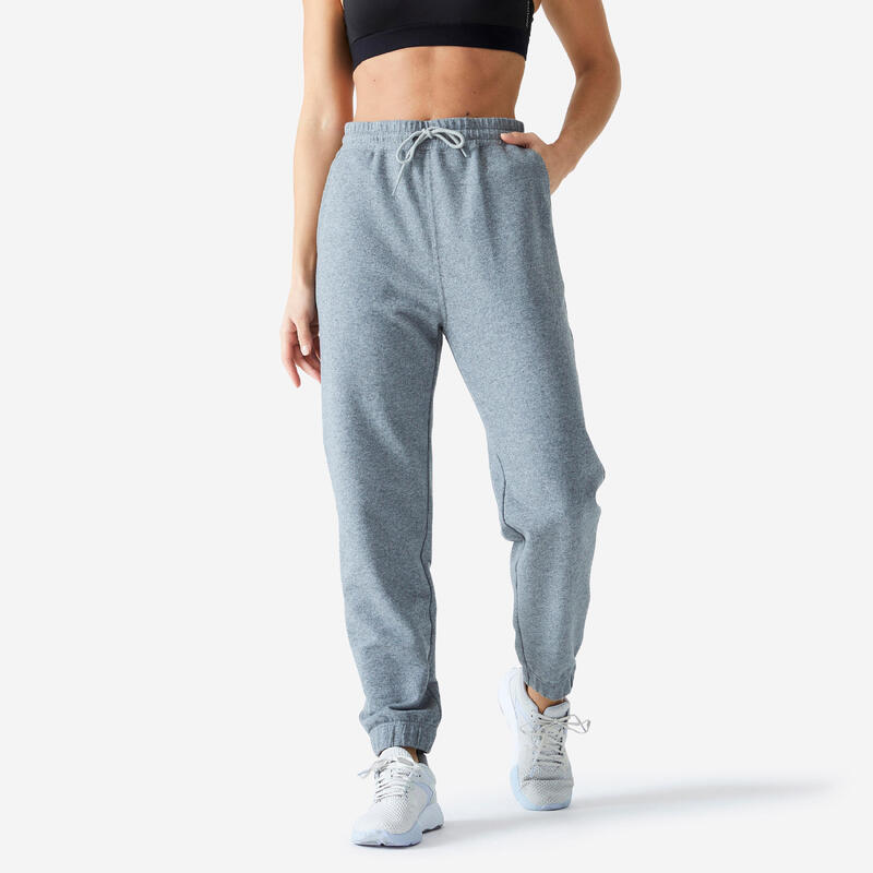 Pantalón jogger fitness regular algodón Mujer Domyos gris