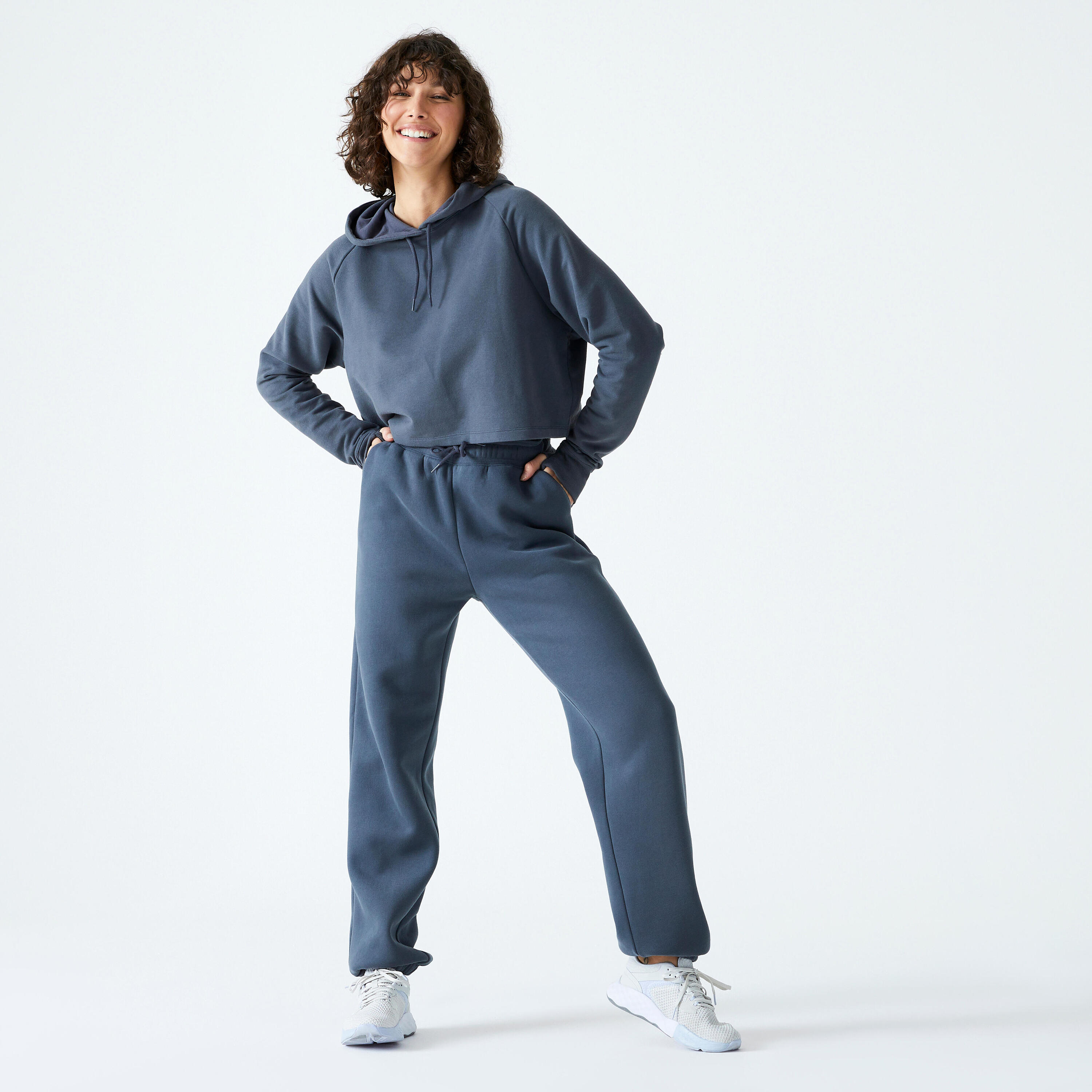 Pantalón Jogger Fitness 520 Mujer Gris Pizarra Holgado 2/6